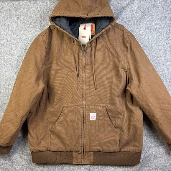 Levi's Potrero Worker Brown Hooded Trucker Jacket Quilted Lined Men's Size XXL
